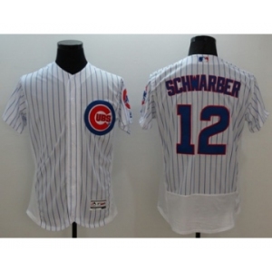 Men Chicago Cubs #12 Kyle Schwarber Majestic white stripe Flexbase Authentic Collection Player Jersey