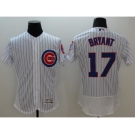 Men Chicago Cubs #17 Kris Bryant Majestic white stripe Flexbase Authentic Collection Player Jersey