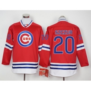 Men Chicago Cubs #20 Szczur Red Long Sleeve Stitched Baseball Jersey