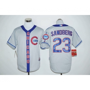 Men Chicago Cubs #23 Ryne Sandberg Gray Blue Stitched MLB Jersey
