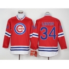 Men Chicago Cubs #34 Jon Lester Red Long Sleeve Stitched Baseball Jersey