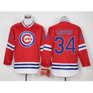 Men Chicago Cubs #34 Jon Lester Red Long Sleeve Stitched Baseball Jersey