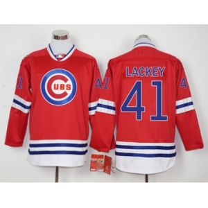 Men Chicago Cubs #41 John Lackey Red Long Sleeve Stitched Baseball Jersey