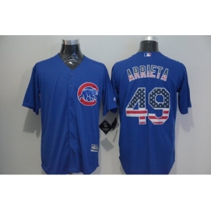 Men Chicago Cubs #49 Jake Arrieta Blue USA Flag Fashion Cool Base Jersey