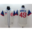 Men Chicago Cubs #49 Jake Arrieta Majestic Cream Blue Flexbase Authentic Collection Player Jersey