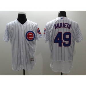 Men Chicago Cubs #49 Jake Arrieta Majestic white stripe Flexbase Authentic Collection Player Jersey