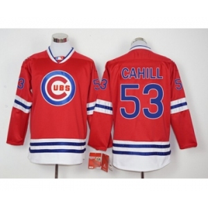 Men Chicago Cubs #53 Trevor Cahill Red Long Sleeve Stitched Baseball Jersey