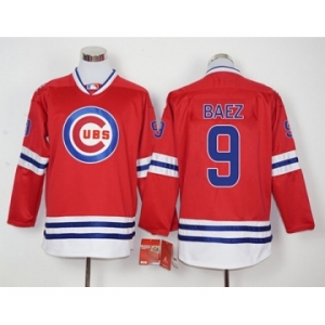 Men Chicago Cubs #9 Javier Baez Red Long Sleeve Stitched Baseball Jersey