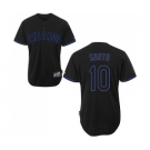 Men's Majestic Chicago Cubs #10 Ron Santo Authentic Black Fashion MLB Jersey