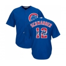 Men's Majestic Chicago Cubs #12 Kyle Schwarber Authentic Royal Blue Team Logo Fashion Cool Base MLB Jersey