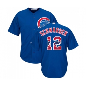 Men's Majestic Chicago Cubs #12 Kyle Schwarber Authentic Royal Blue Team Logo Fashion Cool Base MLB Jersey