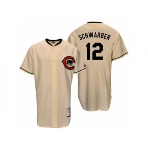 Men's Majestic Chicago Cubs #12 Kyle Schwarber Replica Cream Cooperstown Throwback MLB Jersey