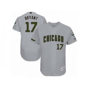 Men's Majestic Chicago Cubs #17 Kris Bryant Grey Memorial Day Authentic Collection Flex Base MLB Jersey