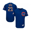 Men's Majestic Chicago Cubs #21 Sammy Sosa Authentic Royal Blue 2017 Gold Champion Flex Base MLB Jersey