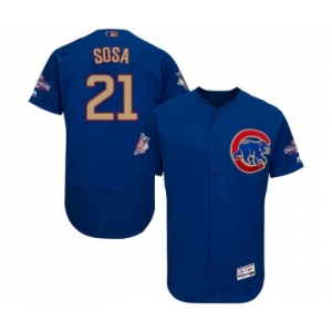 Men's Majestic Chicago Cubs #21 Sammy Sosa Authentic Royal Blue 2017 Gold Champion Flex Base MLB Jersey