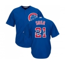 Men's Majestic Chicago Cubs #21 Sammy Sosa Authentic Royal Blue Team Logo Fashion Cool Base MLB Jersey