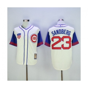 Men's Majestic Chicago Cubs #23 Ryne Sandberg Authentic Cream Blue 1942 Turn Back The Clock MLB Jersey