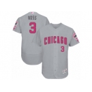 Men's Majestic Chicago Cubs #3 David Ross Grey Mother's Day Flexbase Authentic Collection MLB Jersey