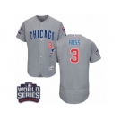 Men's Majestic Chicago Cubs #3 David Ross Grey Road 2016 World Series Bound Flexbase Authentic Collection MLB Jersey