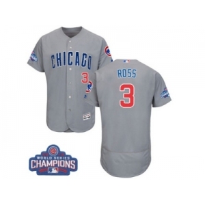 Men's Majestic Chicago Cubs #3 David Ross Grey Road 2016 World Series Champions Flexbase Authentic Collection MLB Jersey