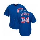 Men's Majestic Chicago Cubs #34 Jon Lester Authentic Royal Blue Team Logo Fashion Cool Base MLB Jersey