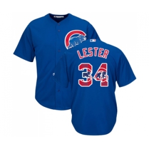 Men's Majestic Chicago Cubs #34 Jon Lester Authentic Royal Blue Team Logo Fashion Cool Base MLB Jersey