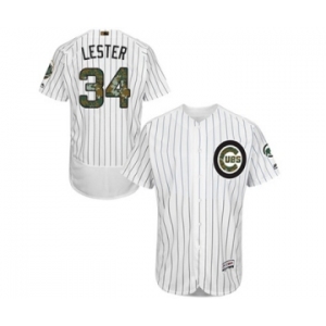 Men's Majestic Chicago Cubs #34 Jon Lester Authentic White 2016 Memorial Day Fashion Flex Base MLB Jersey