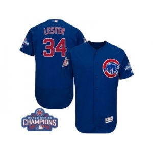 Men's Majestic Chicago Cubs #34 Jon Lester Royal Blue 2016 World Series Champions Flexbase Authentic Collection MLB Jersey