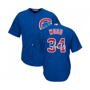 Men's Majestic Chicago Cubs #34 Kerry Wood Authentic Royal Blue Team Logo Fashion Cool Base MLB Jersey