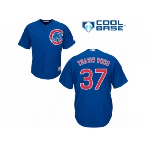 Men's Majestic Chicago Cubs #37 Travis Wood Authentic Royal Blue Alternate Cool Base MLB Jersey