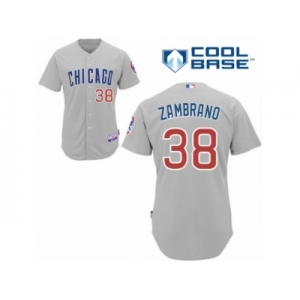 Men's Majestic Chicago Cubs #38 Carlos Zambrano Replica Grey Road Cool Base MLB Jersey