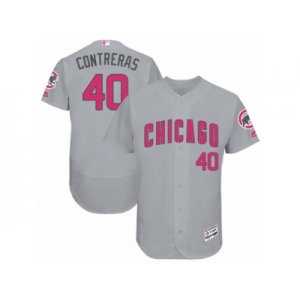 Men's Majestic Chicago Cubs #40 Willson Contreras Grey Mother's Day Flexbase Authentic Collection MLB Jersey