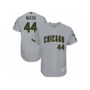 Men's Majestic Chicago Cubs #44 Anthony Rizzo Grey Memorial Day Authentic Collection Flex Base MLB Jersey