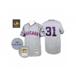 Men's Mitchell and Ness 1968 Chicago Cubs #31 Fergie Jenkins Authentic Grey Throwback MLB Jersey