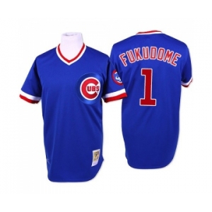 Men's Mitchell and Ness Chicago Cubs #1 Kosuke Fukudome Authentic Blue Throwback MLB Jersey