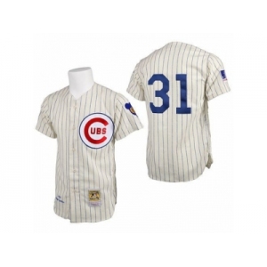 Men's Mitchell and Ness Chicago Cubs #31 Greg Maddux Authentic Cream 1969 Throwback MLB Jersey