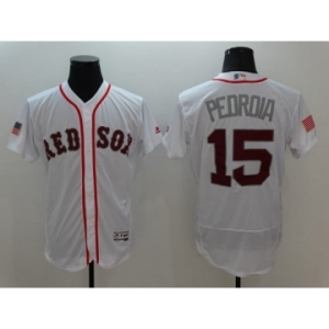 Men Boston Red Sox #15 Dustin Pedroia White Stars & Stripes 2016 Independence Day Flex Base Jersey