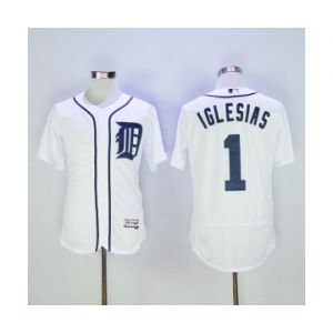 Men Detroit Tigers #1 Jose Iglesias Majestic White Flexbase Authentic Collection Player Jersey