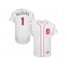 Men's Majestic Detroit Tigers #1 Jose Iglesias Authentic White 2016 Mother's Day Fashion Flex Base MLB Jersey