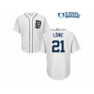 Men's Majestic Detroit Tigers #21 Mark Lowe Replica White Home Cool Base MLB Jersey