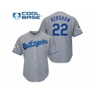 Los Angeles Dodgers #22 Clayton Kershaw Replica Grey Road 2017 World Series Bound Cool Base MLB Jersey