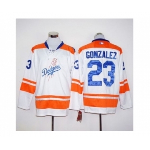 Los Angeles Dodgers #23 Adrian Gonzalez White Orange Long Sleeve Stitched MLB Jersey