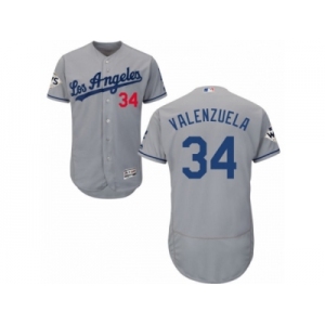 Los Angeles Dodgers #34 Fernando Valenzuela Authentic Grey Road 2017 World Series Bound Flex Base MLB Jersey