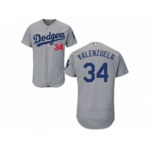 Los Angeles Dodgers #34 Fernando Valenzuela Grey Flexbase Authentic Collection Stitched Baseball Jersey