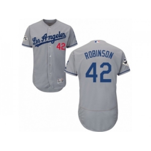 Los Angeles Dodgers #42 Jackie Robinson Authentic Grey Road 2017 World Series Bound Flex Base MLB Jersey