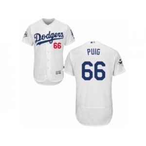 Los Angeles Dodgers #66 Yasiel Puig Authentic White Home 2017 World Series Bound Flex Base MLB Jersey