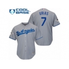 Los Angeles Dodgers #7 Julio Urias Replica Grey Road 2017 World Series Bound Cool Base MLB Jersey