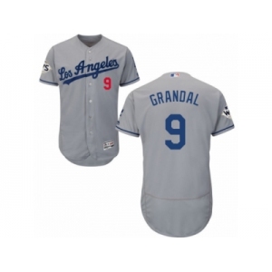 Los Angeles Dodgers #9 Yasmani Grandal Authentic Grey Road 2017 World Series Bound Flex Base MLB Jersey