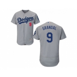 Los Angeles Dodgers #9 Yasmani Grandal Grey Flexbase Authentic Collection Stitched Baseball Jersey