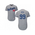 Los Angeles Dodgers #99 Hyun-Jin Ryu Authentic Grey Road 2017 World Series Bound Flex Base MLB Jersey